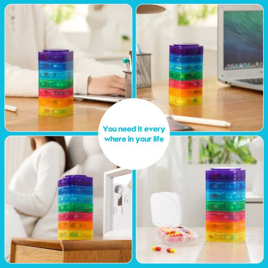 7PCS Pill Box Organizer Small Compact Modular Design Detachable High-visibility Color Container for Medication And Supplements
