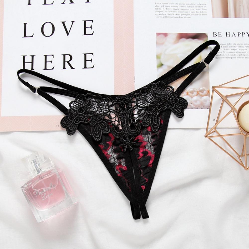 Sexy Panties Fashion Embroidery Hollow Open Crotch Sex Temptation Women's Thong Invisible Thin Belt Low Waist T Pants