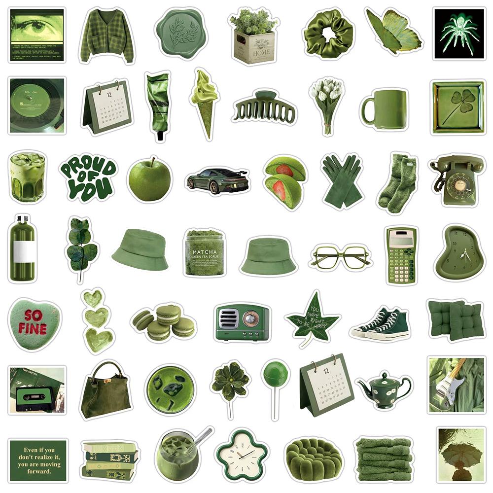 10/30/50pcs Korean Style Olive Green Aesthetic Stickers Ins Style Art Sticker DIY Luggage Laptop Phone Kawaii Decals Decoration