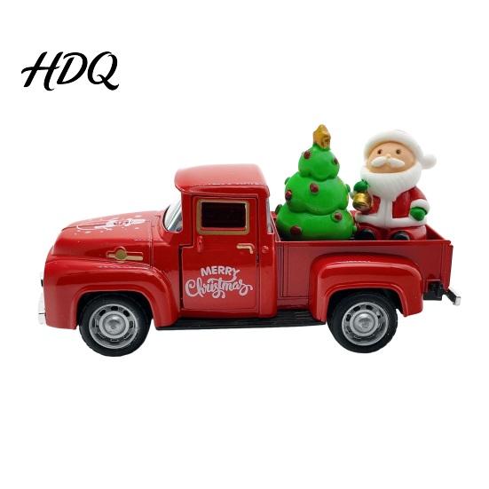 Miniature Truck Model Christmas Pickup Figurine Vintage Car Statue with Santa Claus Red Figurine Tree Snowman Alloy Vehicle Ornament for