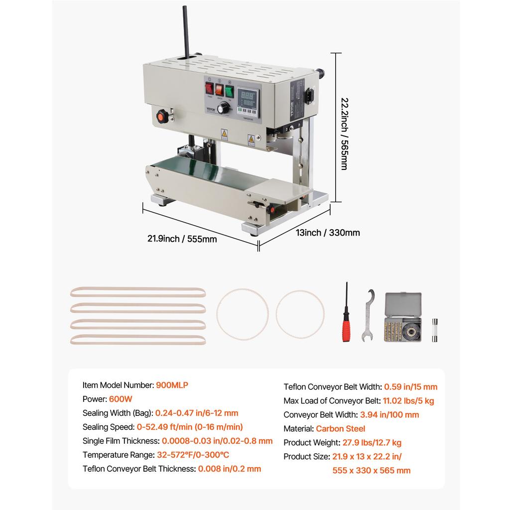 SucceBuy Vertical/Horizontal Band Sealer Carbon Steel Continuous Bag Band Sealing Machine for 0.02-0.8mm Plastic Bags Packing