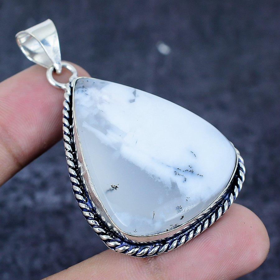 Natural Dendrite Opal Gemstone 925 Sterling Silver Jewelry Pendant 2.29" t8A21
