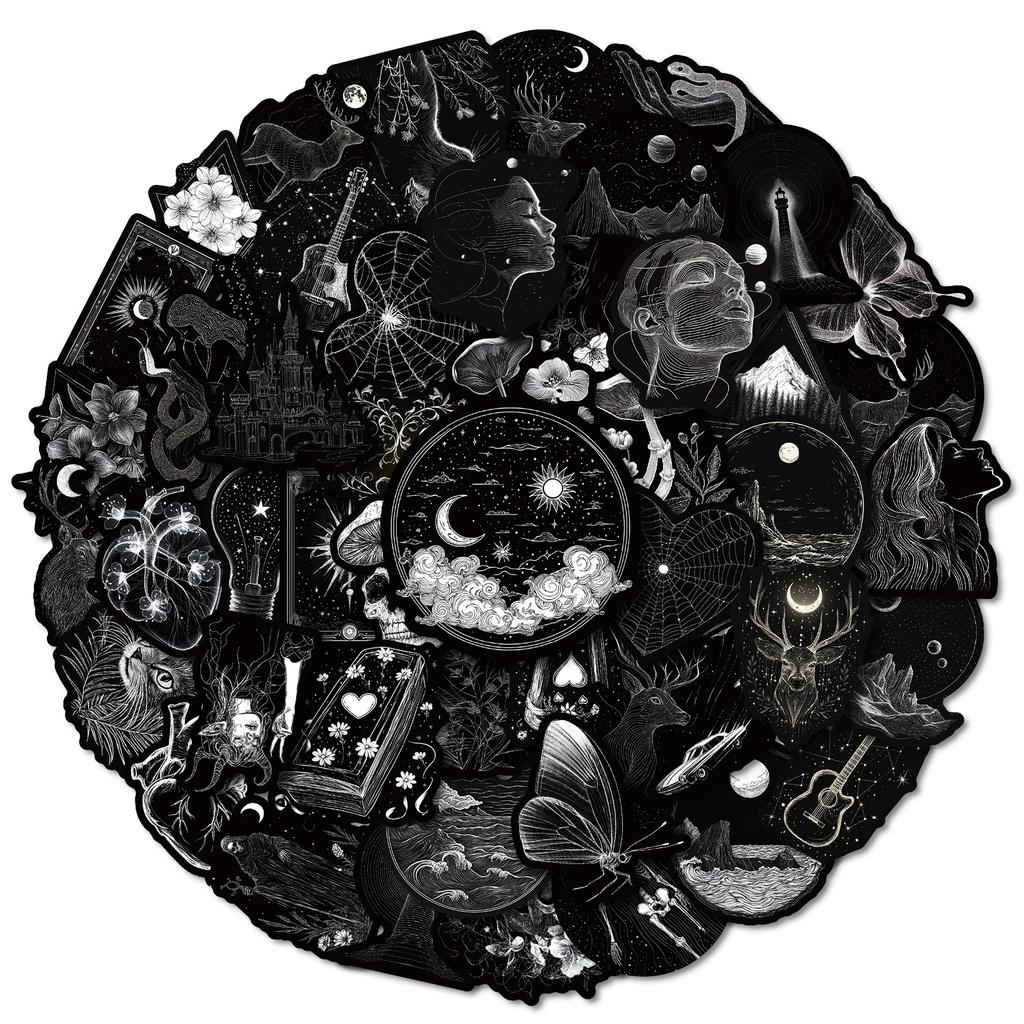 50 Cool Black Graffiti Stickers Diy Mobile Phone Case Skateboard Helmet Decorative Stickers