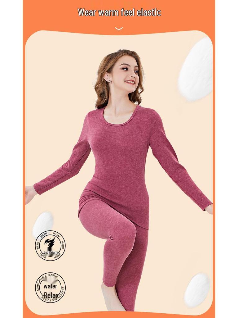 Women's Cashmere Silk Fleece Lined Warm Underwear Set for Autumn/Winter - Thickened for Middle-Aged and Elderly