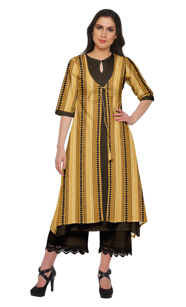 Moomaya Indian Palazzo Kurta Jacket Set For Women Partywear Chanderi Ethnic