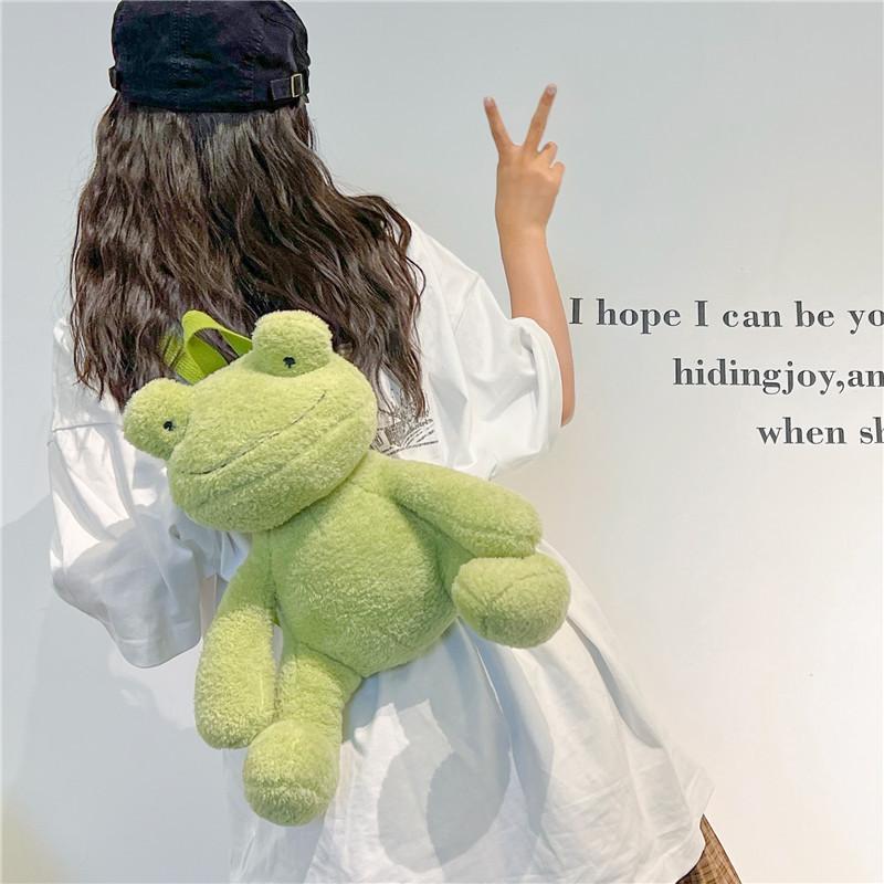 Frog Adorable Green Plush Backpack Cartoon Girl Bag For Gift Giving Use Everyday