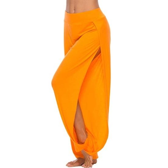 Women Harem Pants High Waist Side Slit Design Wide Leg Casual Trousers Solid Color Hip Hop Style Yoga Dance Pants