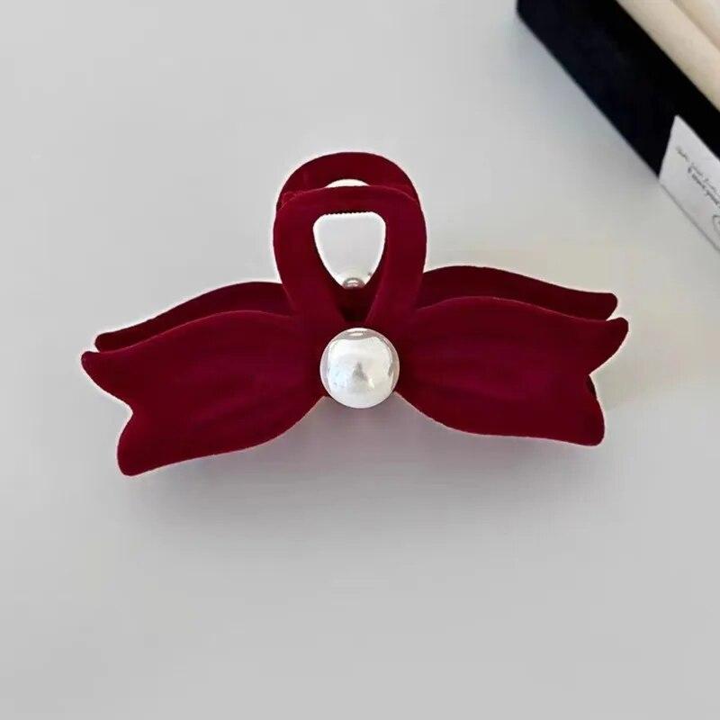 

Французские черные бархатные банты для волос с когтями, винтажные жемчужные захваты для волос, большие заколки для волос, заколки для волос для женщин, вечерние головные уборы, аксессуары для волос