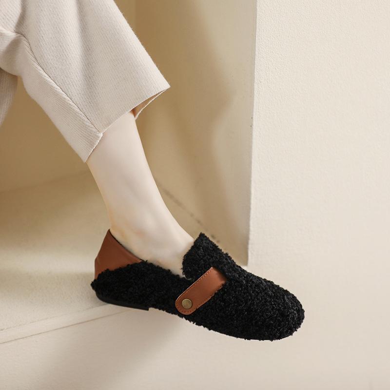 Mao Mao shoes women wear autumn and winter shoes lamb wool plush flat shoes