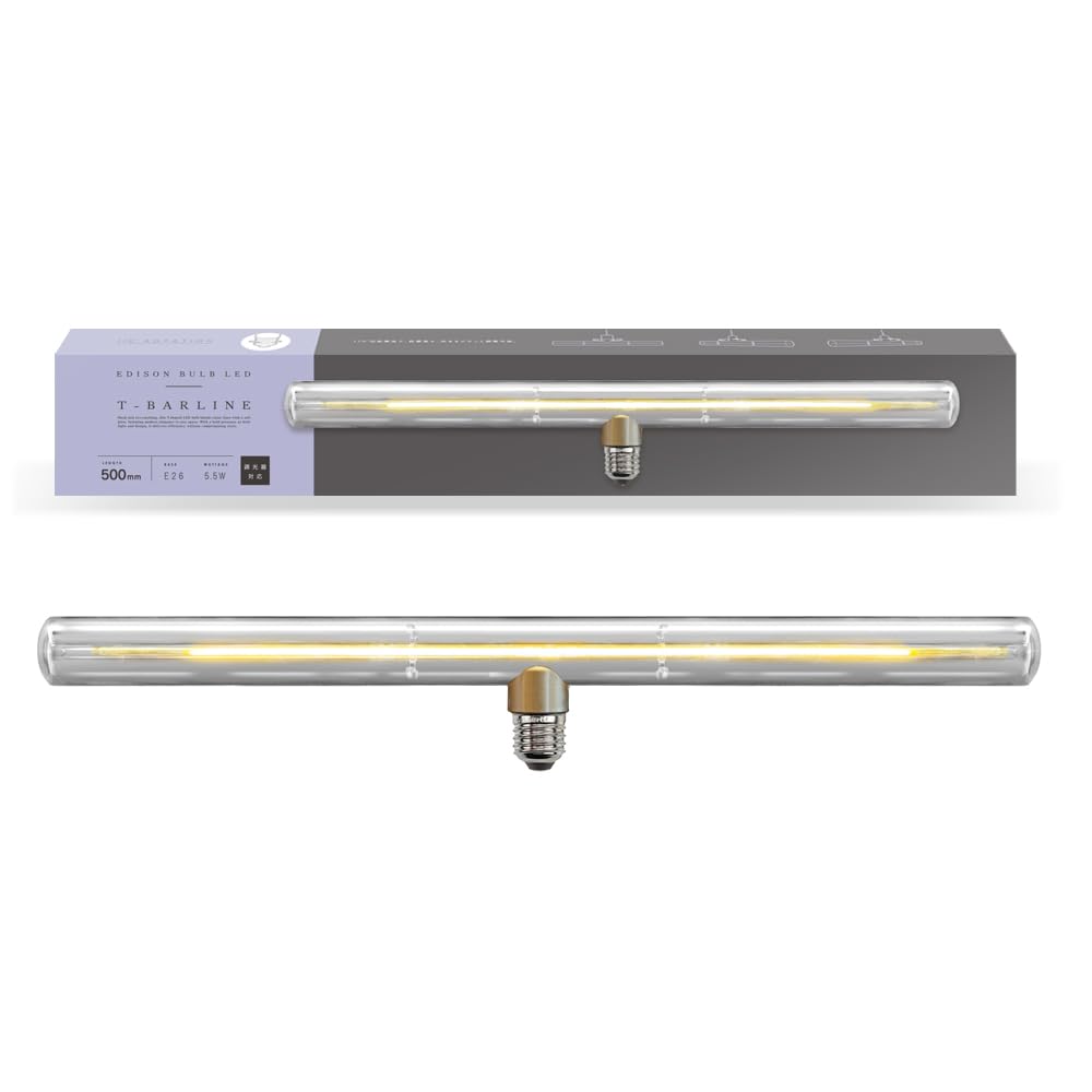 

E26 Edison Bulb, LED T-Bar Line (Clear500mm), 30W Equivalent, 2000K, Dimmable, Warm White, Bare Edison Bulb, Horizontal, Long Bar Shape