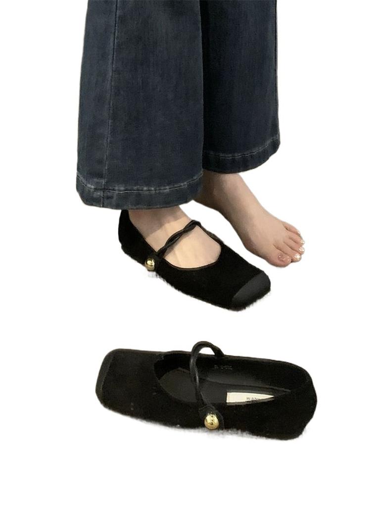 French Mary Jane shoes soft leather Japanese retro suede square head with skirt single shoes large size women's shoes 41-43