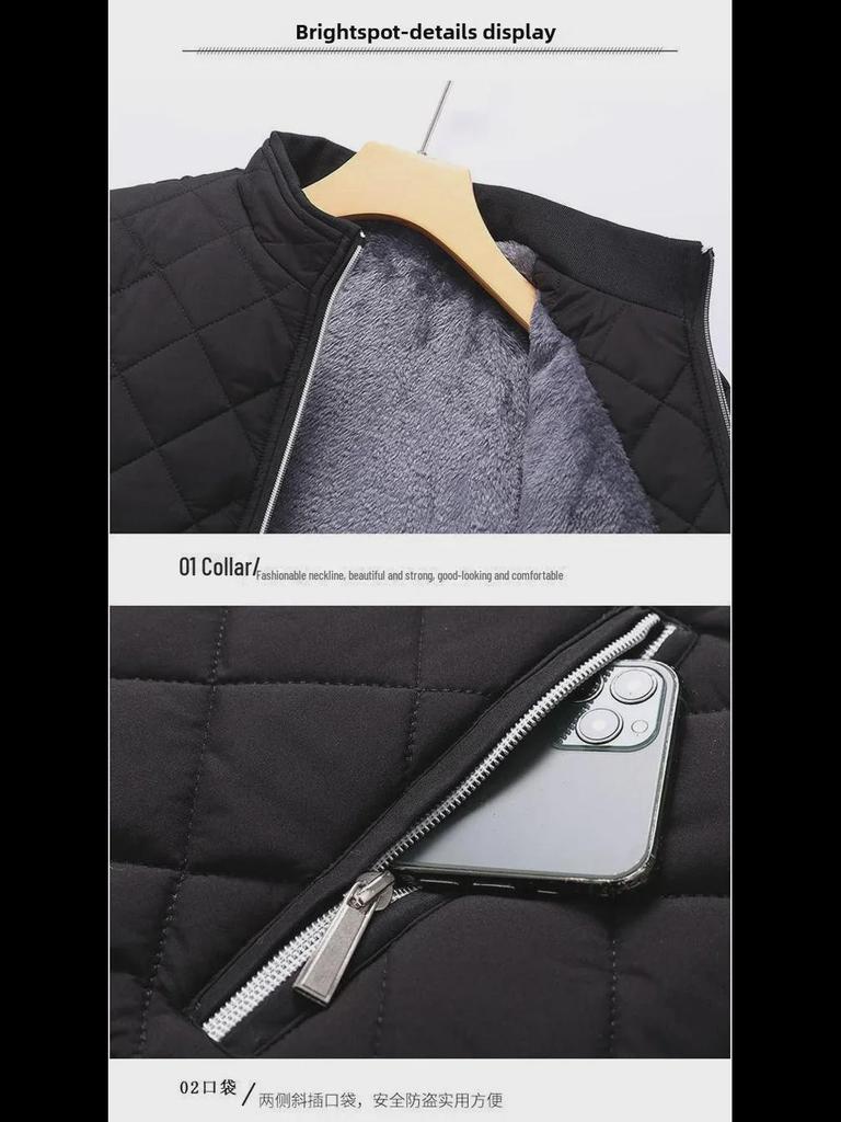 Men's Winter Stand-Up Collar Thicken Cotton Coat - Trendy Middle-Aged Light Feather Warm Jacket