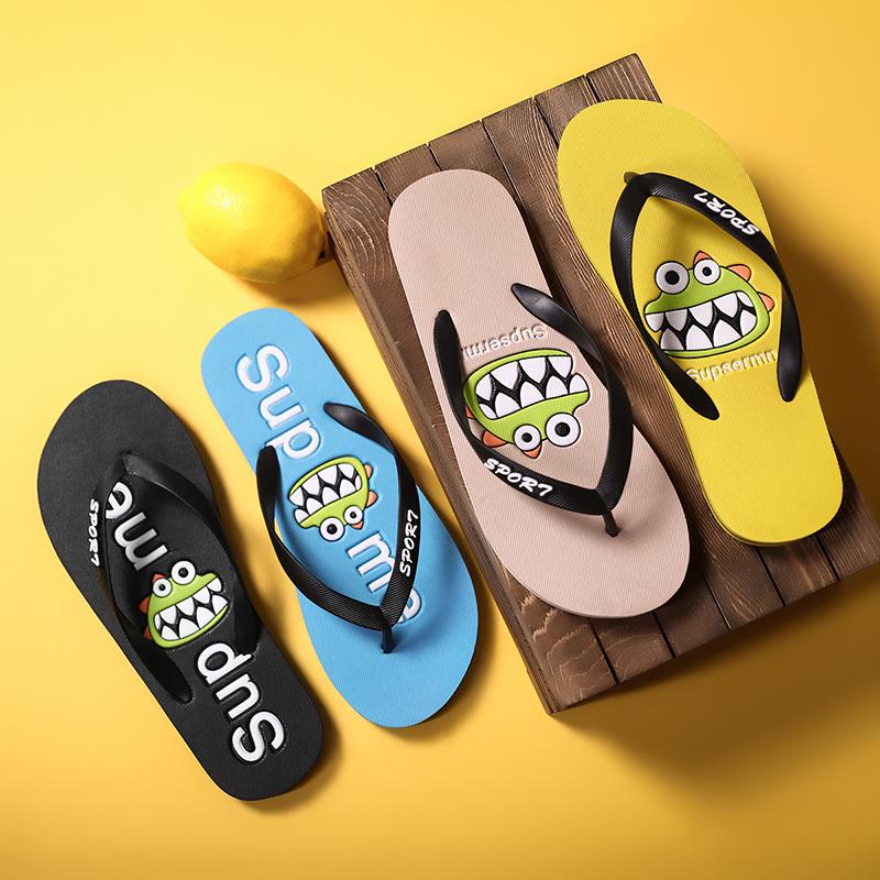 Fashion Cartoon Men Slippers Summer Men Flip Flops Quality Beach Slippers Non-slip Indoor Bathroom Slides Rubber Sole Zapatos Hombre