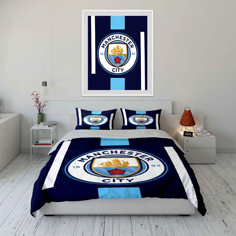 Manchester City Logo Bedding Set Bedding Duvet Cover Set Duvet Cover Pillowcases (1 * Duvet Cover 2 * Pillowcases, Without Duvet Insert)