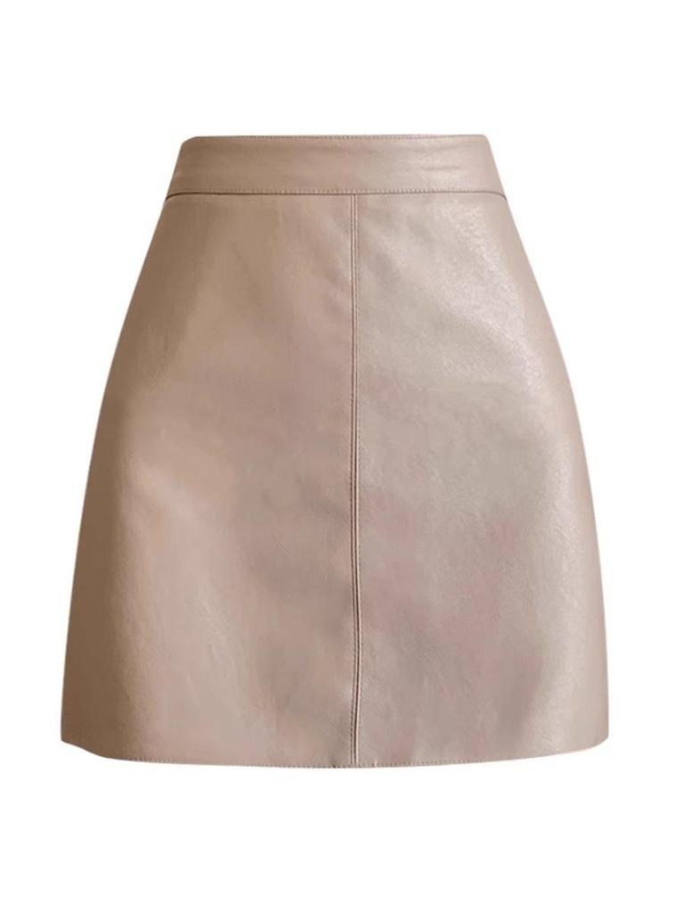 Women's High-Waist Black PU Leather A-Line Skirt – Autumn/Winter 2023, Korean Style, Slim Fit, Anti-Exposure, Short Length