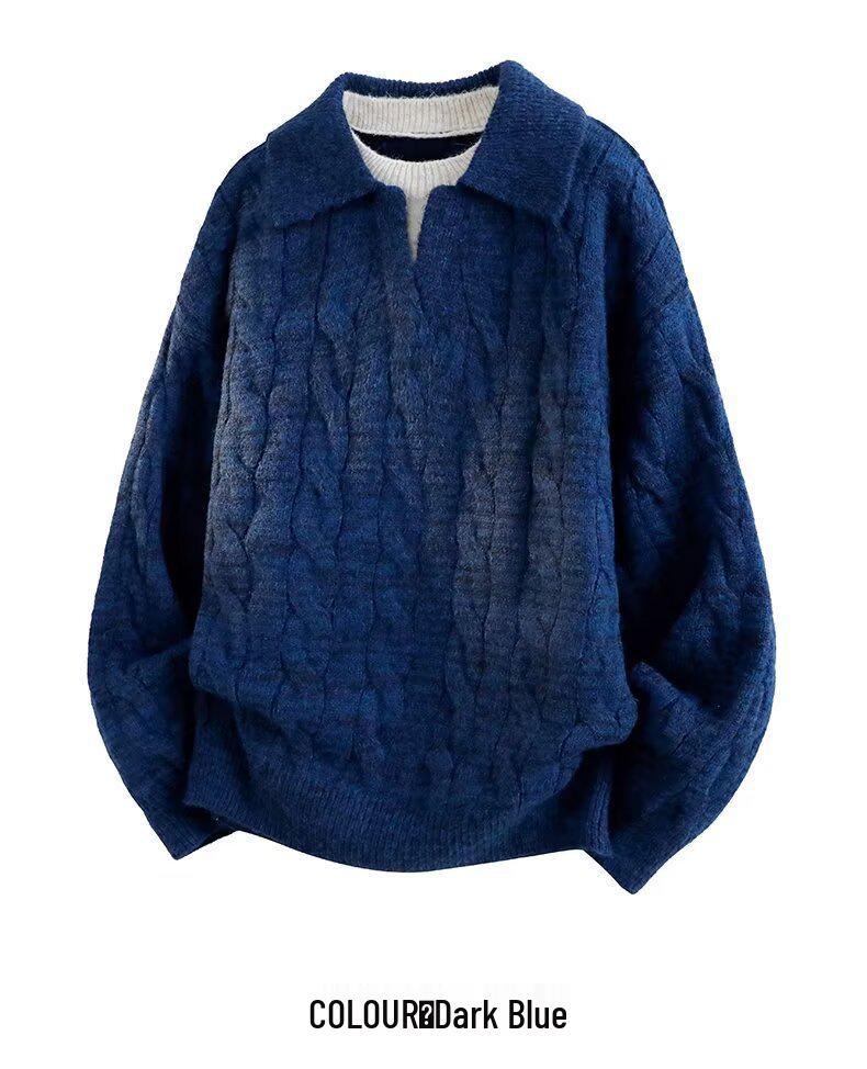 2025 Autumn/Winter Men's Retro Solid Knitwear: Two-Piece Lapel Top