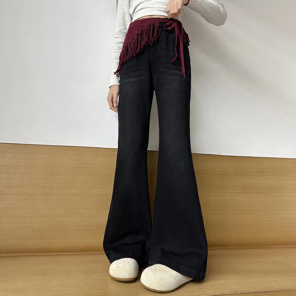 Girls' Black Slim Flared Jeans - Spring/Autumn 2025 Collection