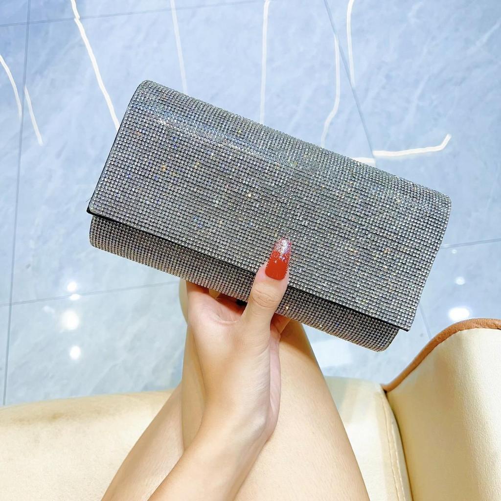 European & American Trend Rhinestone Party Clutch: Black Minimalist Women's Evening Bag