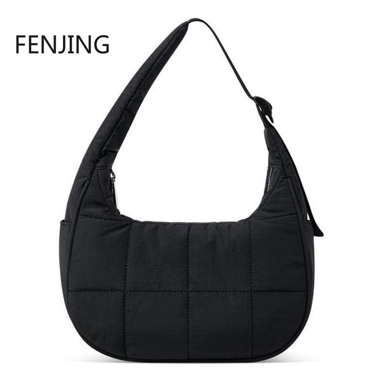 Borsa da Sotto Braccio per Donna Borse a Spalla Trapuntate Cinturino Regolabile in Nylon Borsa a Mano con Cerniera Borsa Hobo per Lavoro Viaggio Borsetta a Mezza Luna