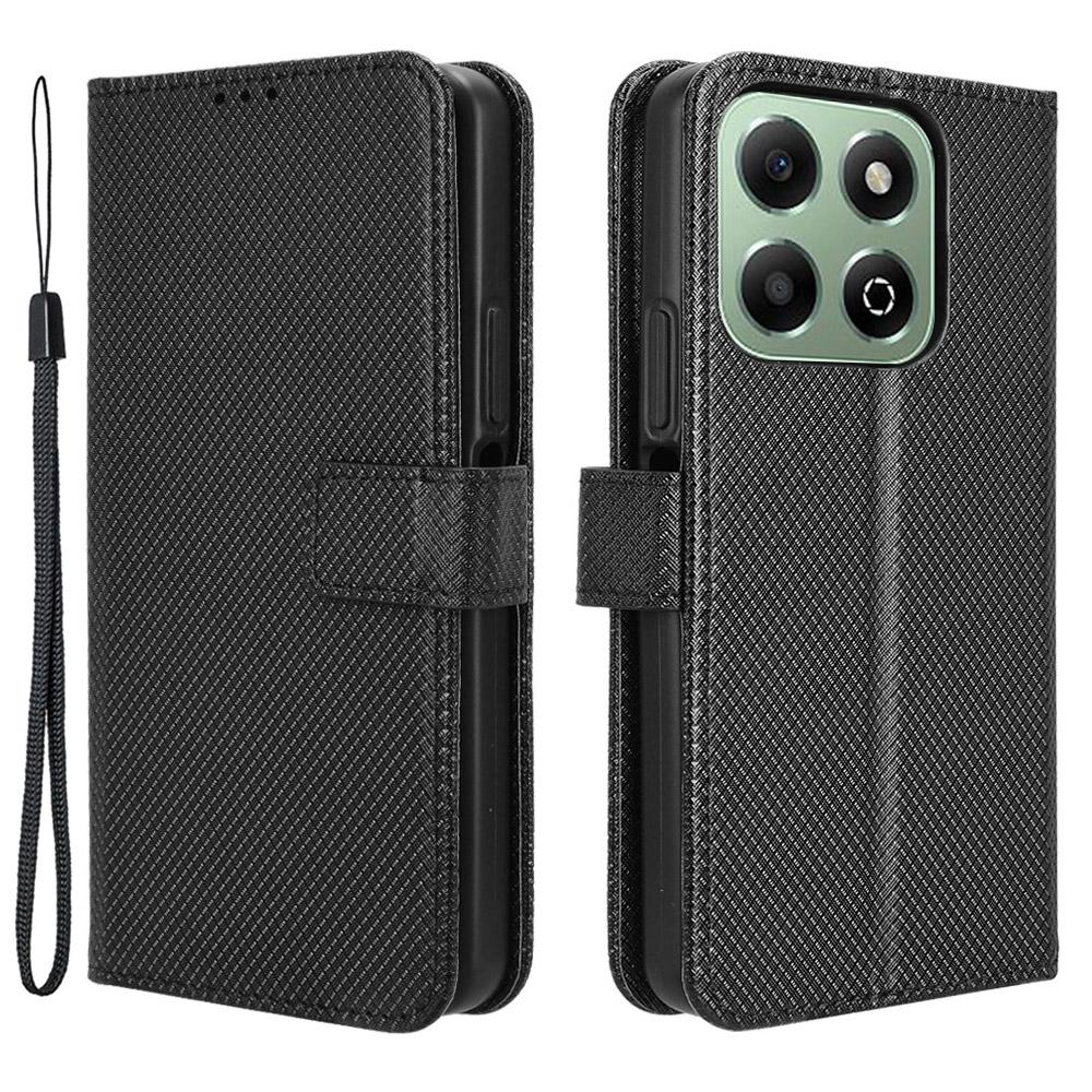 

For Honor X6b 4G Phone Stand Case Diamond Texture PU Leather Cover Wallet Black