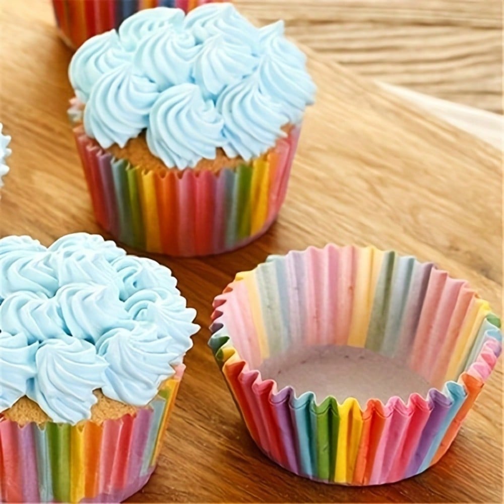 100 Disposable Muffin Cups Rainbow Colored Paper Cups Cake Cups Paper Cup Liners Mold Baking Tools Kitchen Utensils Accessories