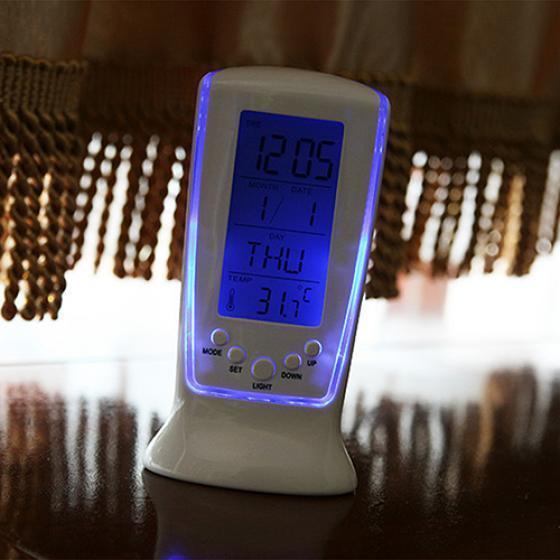 LED Digital Alarm Clock with Blue Backlight Electronic Calendar Thermometer Gift