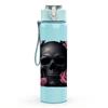 1PC Black Skull Pink Rose Floral Print 750ml Color Plastic Sports Water Bottle Leakproof Flip Straw Lid Suitable for Sports Office Home Use
