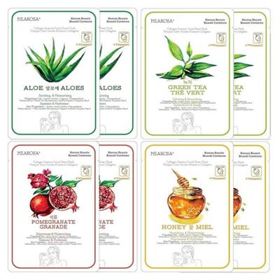 MEAROSA Aloes, Zielona Herbata, Granat, Miód Maseczka do Twarzy w Płacie ZESTAW 8 SZTUK (3 opcje)