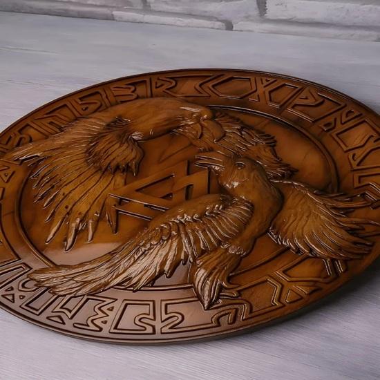 60,96 cm Odens korpar Hugin och Munin Träsnideri Viking Valknut Plakett Jul Bröllop Vägg Hemmakontor Dekor
