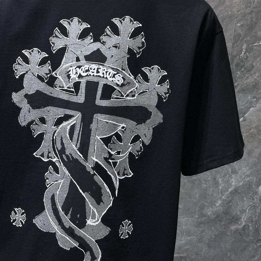8937 CHROME HEARTS 2026 Summer New High Quality Cotton Round Neck Loose Large Size Men's and Women's T-shirt Couple T-shirt
