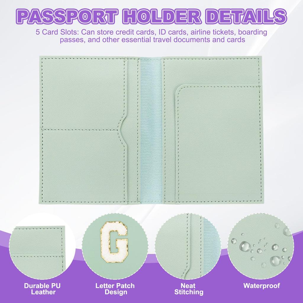 Travel Passport Luggage Tag Set with Initial Passport Cover and Alphabet Chenille Letter Travel Wallet Bag Suitcase Identifier for Women and Family