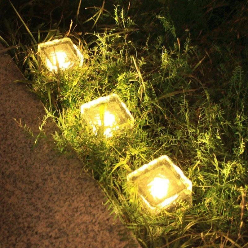 Atmosphere lights Solar Powered Ice Cube Lamp Glass Brick Landscape Square Glass Outdoor Road Courtyard Garden Decoration