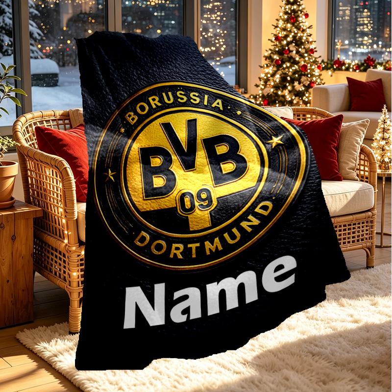 Custom Name Personalized Borussia Dortmund Print Blanket, Home Decor, Bedroom, Sofa, Camping, Couch, Gifts for Birthday Christmas