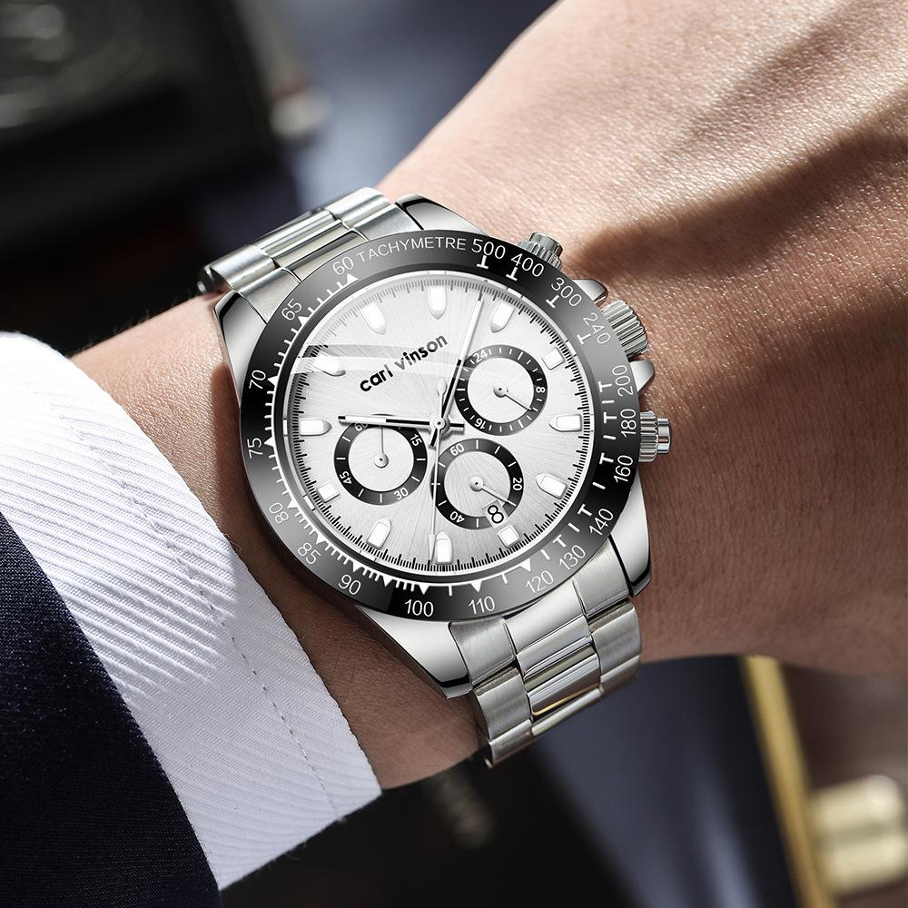 Men's Watch Multi-functional Glow-in-the-dark Waterproof Quartz Watch Business Steel Strap Watch for Men