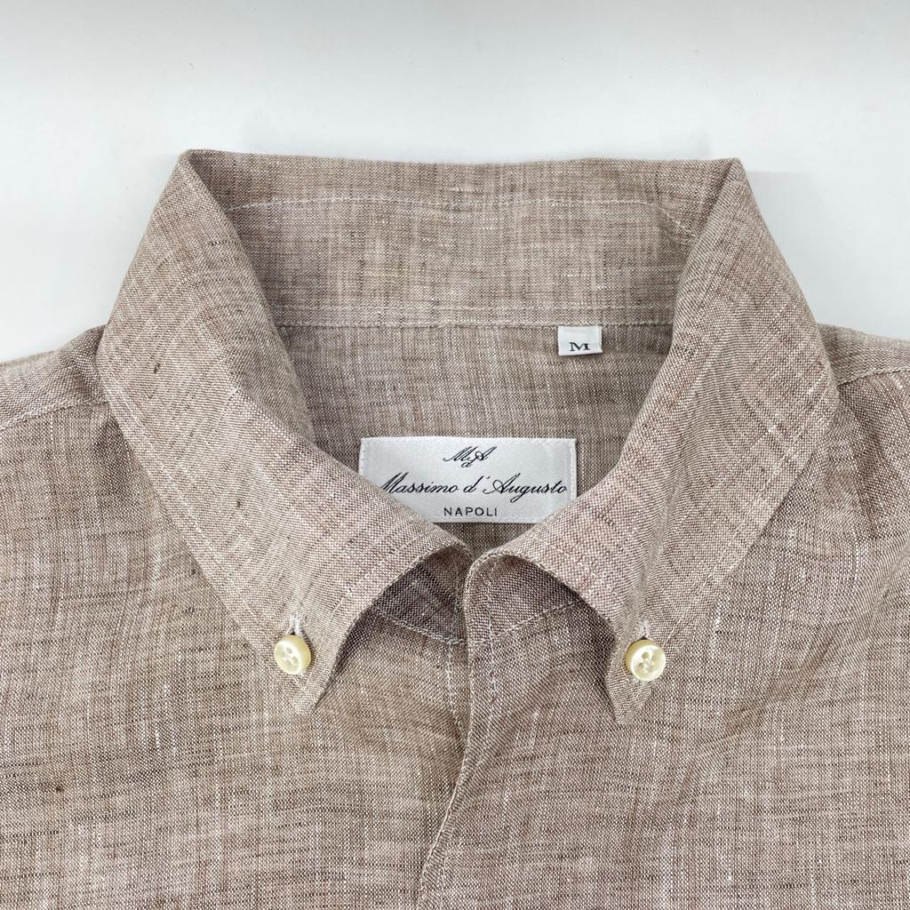 Massimo d'Augusto Dark Beige MAX6 100% Linen One-Piece Button-Down Shirt Tops M Dark beigeUsed