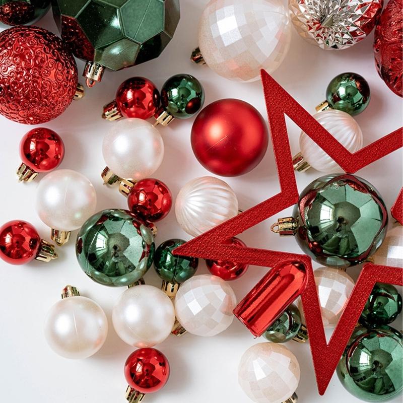 50Pcs Shatterproof Christmas Ornament Set With Plastic Tree Toppers Star For Indoor Outdoors Holiday Decorations