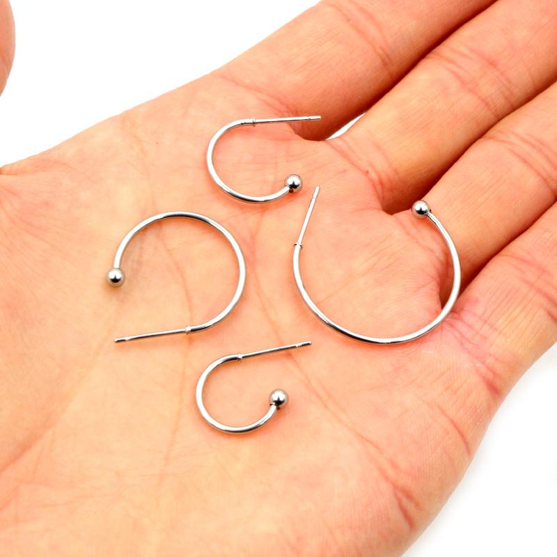 10pcs 12 15 20 25mm 316 Stainless Steel Earring Hooks Hoops Circle Ball Stud Earrings Ear Wires Connector DIY Jewelry Findings