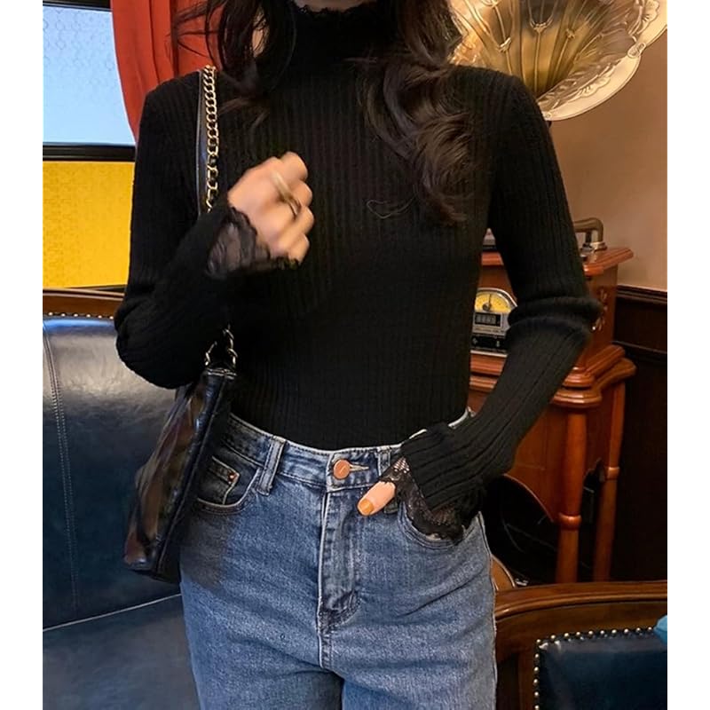 [TASOGARA] Knit Tops Ladies Inner Sweater Spring Autumn Winter High Neck Cashmere Touch Convenient To Layer Easy To Mix and Match Dress Slimmer Plain