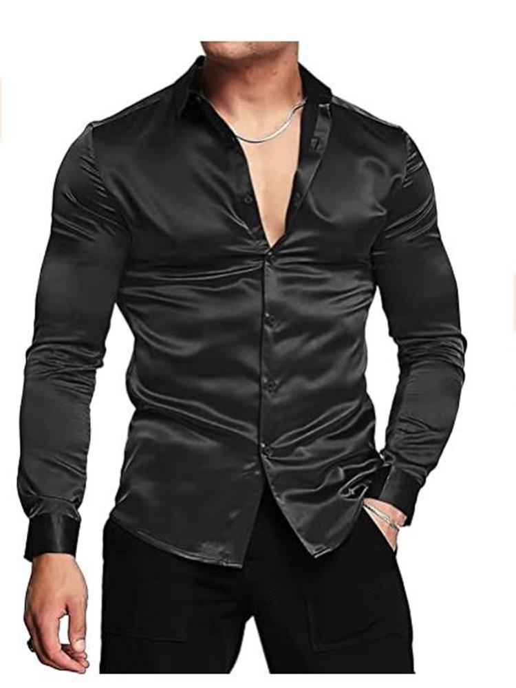 Autumn 2026 Men's Shiny Solid Color Party Shirt - European & American Fashion Bestseller
