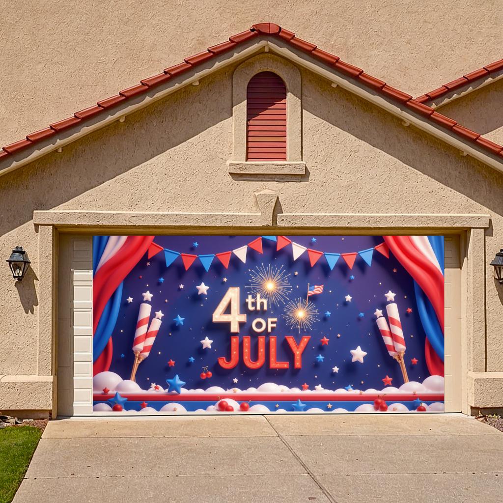 Polyester Material 4. Juli Banner Leichtes Viertes Juli Banner Feuerwerk Design Dekorative Wimpelkette für Feiertagszusammenkunft