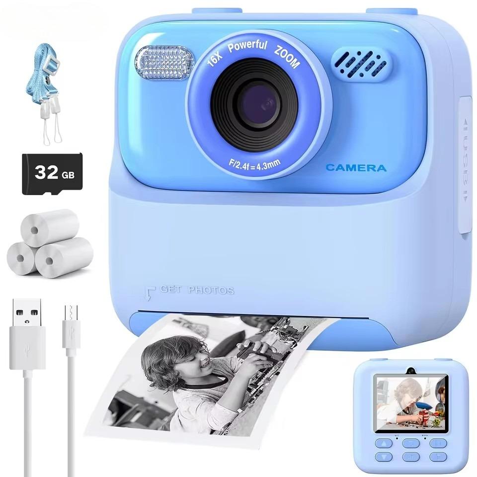 Kids Camera Instant 1080P HD Dual Lens Selfie Digital Camera for Girls Boys Christmas Birthday Gifts Toys with 32G Print