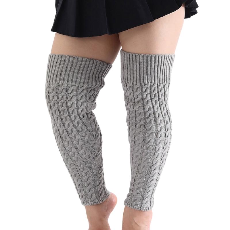 Scaldamuscoli da Donna Taglie Forti Lavorati a Maglia a Treccia Sopra il Ginocchio Alti sulla Coscia Calzini Senza Piedi Caldi Calze per Stivali Invernali Streetwear