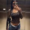 European and American Women's Summer New Leopard Print Mesh Double-layer Patchwork Fashionable Long-sleeve Slim-fit T-shirt