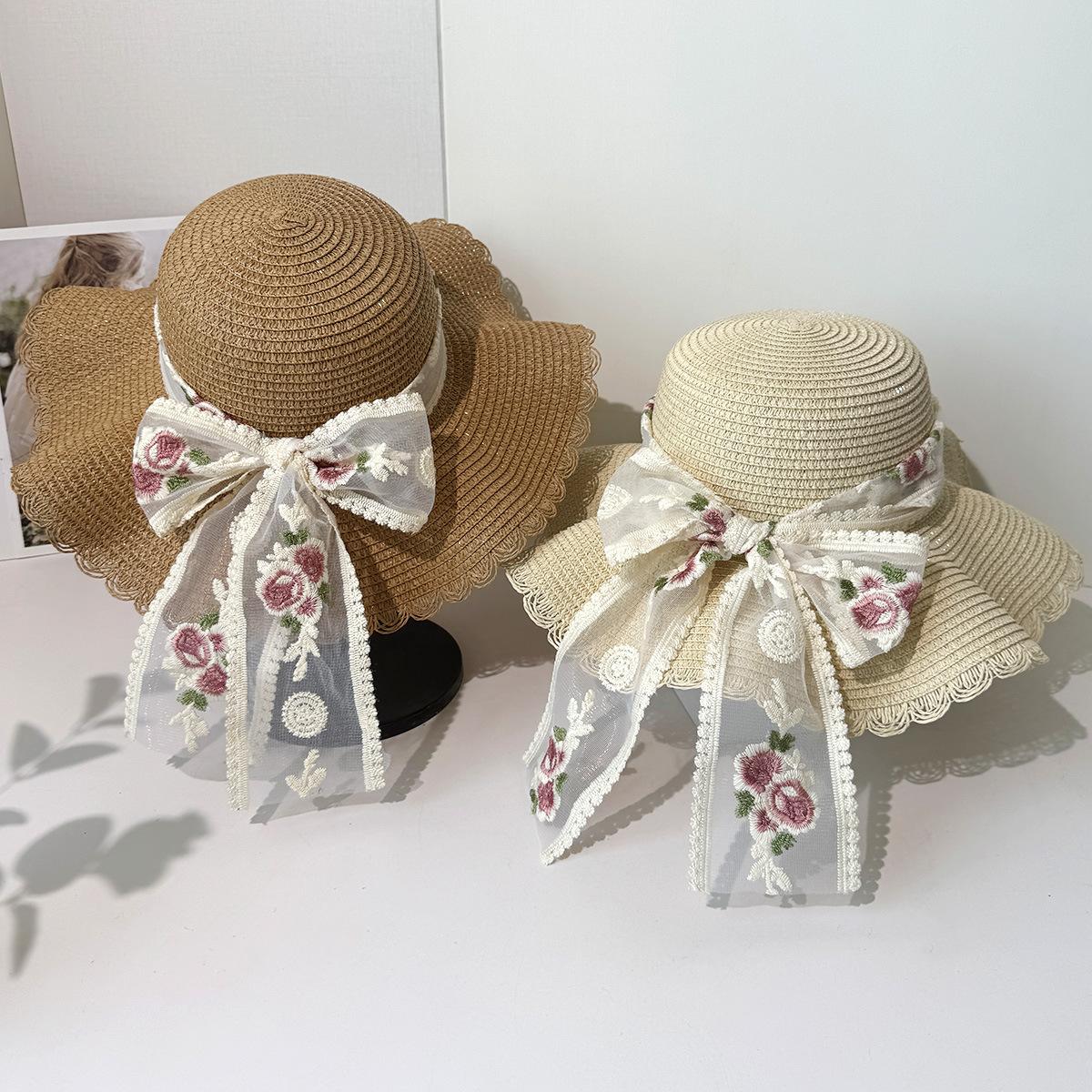 

Summer new embroidered bow big brim straw hat women s seaside cover full face sunshade sunscreen hat straw sun hat M（56-58cm） верблюд