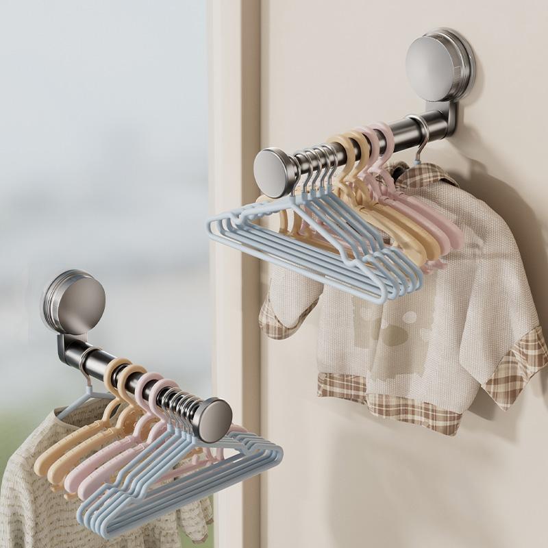 Suction Cup Hanger Organizer Retractable Adjustable Length Folding Rack Multi-function No-Drill Hanger Storage Rack Home Use