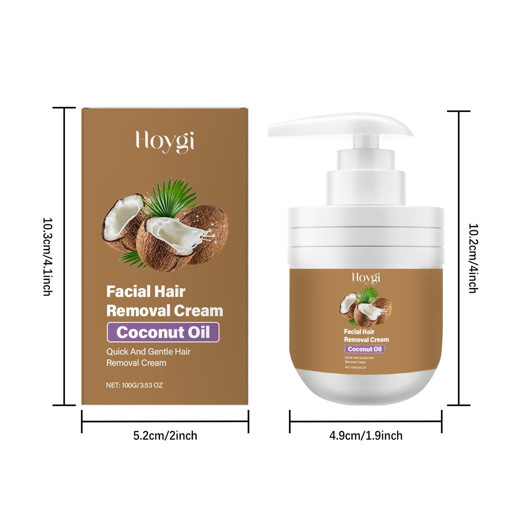 Hoygi Kokosöl Gesichtsbehaarungsentferner Creme: Sanftes & Schnelles Schmerzfreies Enthaarungscreme für Gesicht & Körper, Pflegende Formel, 100g