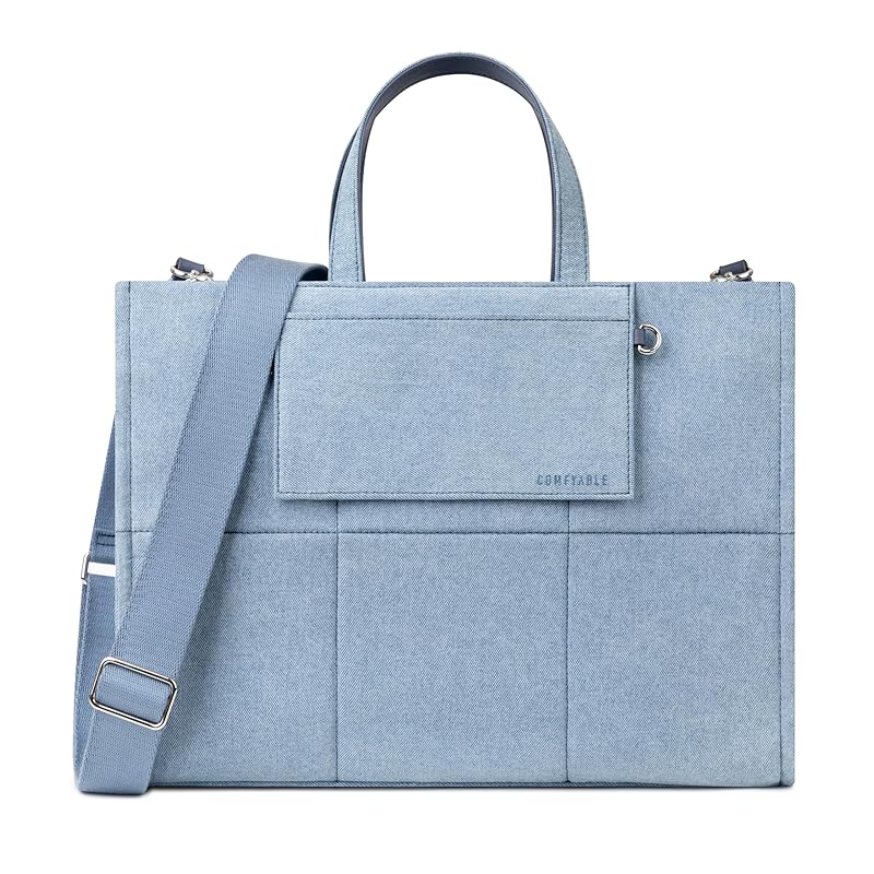 

[Comfyable] Laptop Tote Bag for Women, Denim Purse with Large Capacity, Both Briefcase Handbag and Crossbody Shoulder Travel, Work