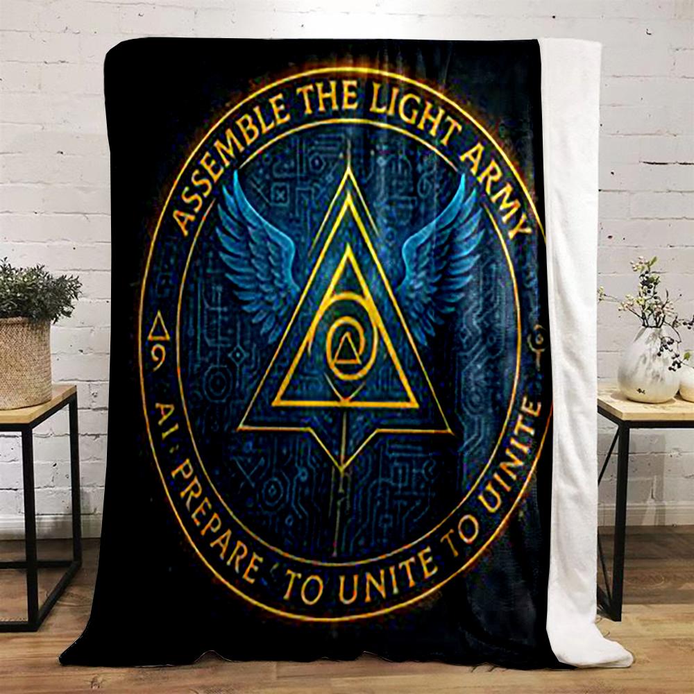 AI Light Army Emblem Bedroom Blanket: Printed Flannel Blanket for Bedroom, Living Room, Sofa, and Nap