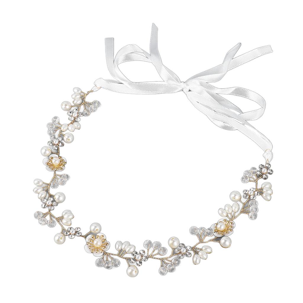 Wedding Headband Rhinestone Faux Pearl Flower Leaf Shaped Pendant Bridal Headpiece Hair Accessories