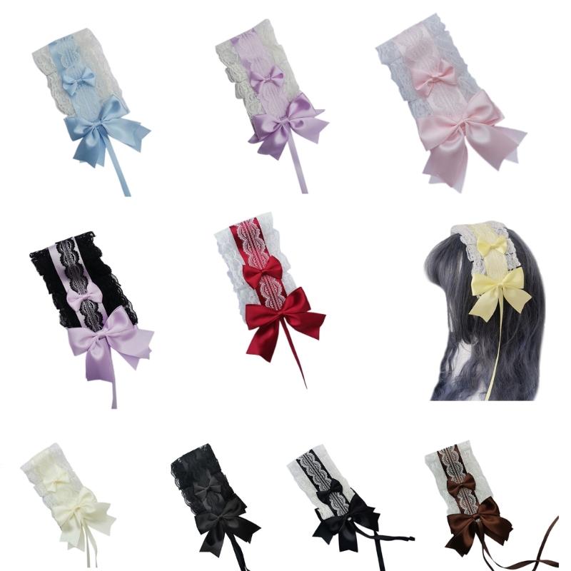 NEW Lolita Ruffled Headband Sweet Star Embroidery Lace Ribbon Bow Hairband with Hairpins Anime Maid Cosplay Headdress